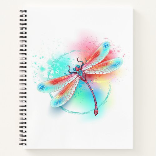 Red dragonfly on watercolor background notebook