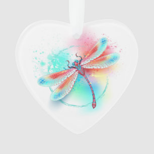 Red dragonfly on watercolor background ornament