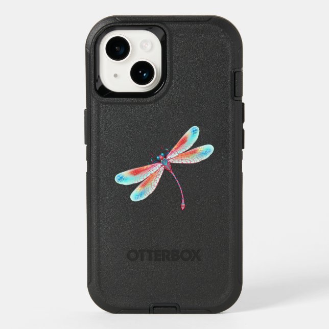 Red dragonfly on watercolor background otterbox iPhone case (Back)