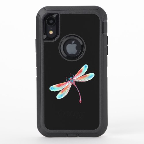 Red dragonfly on watercolor background OtterBox defender iPhone XR case