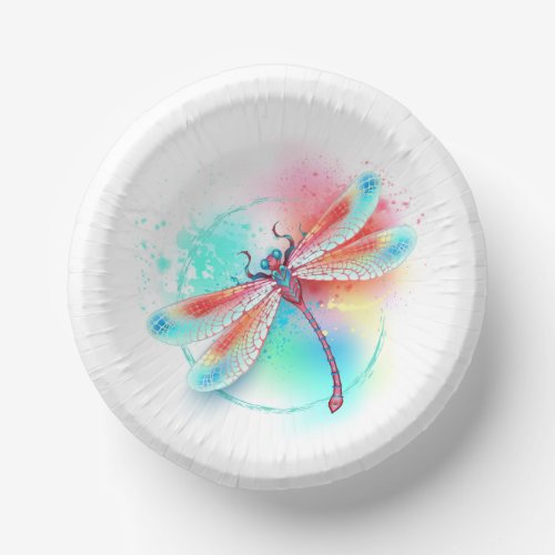 Red dragonfly on watercolor background paper bowls