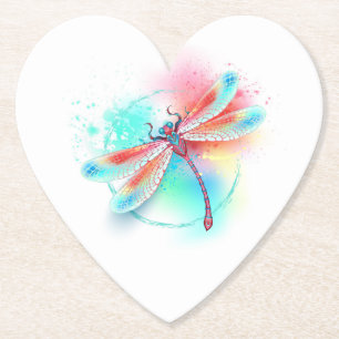 Red dragonfly on watercolor background paper coaster