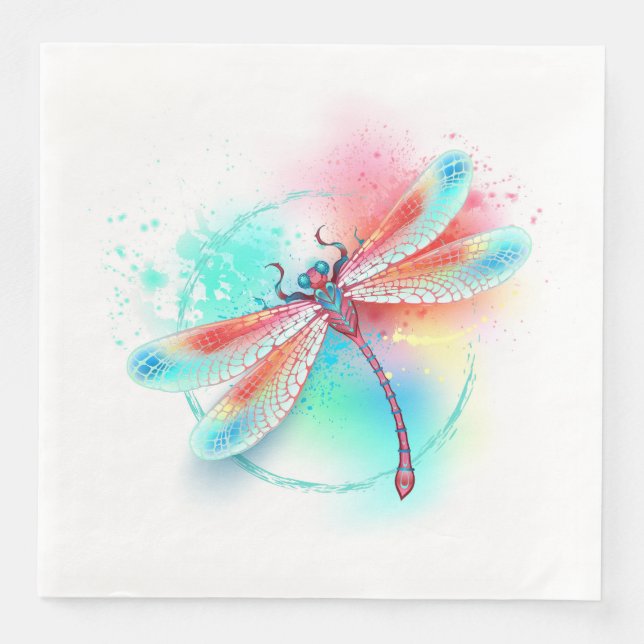 Red dragonfly on watercolor background paper dinner napkins (Front)