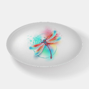 Red dragonfly on watercolor background paperweight