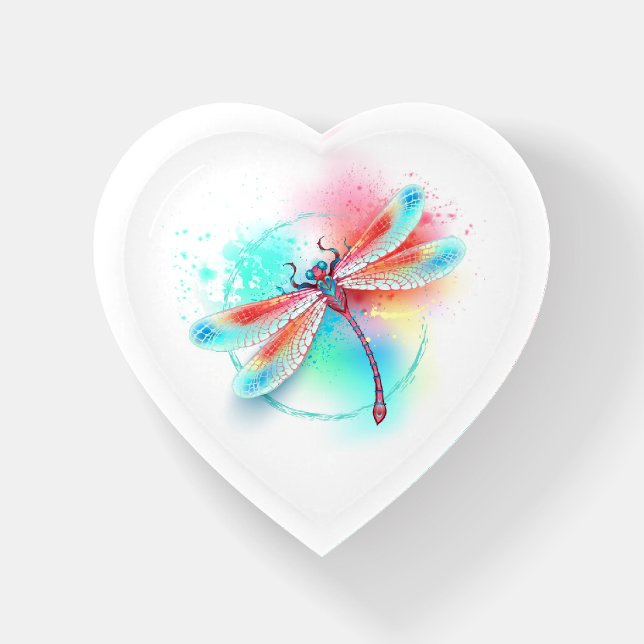 Red dragonfly on watercolor background paperweight (Front)