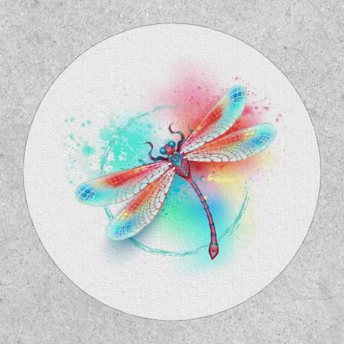 Red dragonfly on watercolor background patch