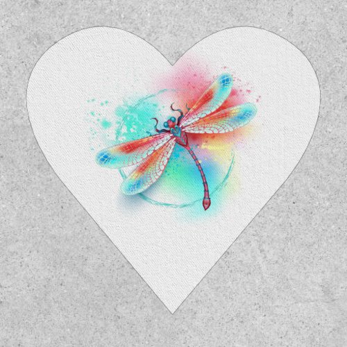 Red dragonfly on watercolor background patch