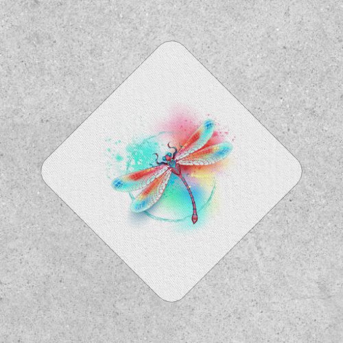 Red dragonfly on watercolor background patch