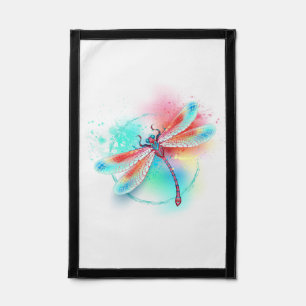Red dragonfly on watercolor background pennant