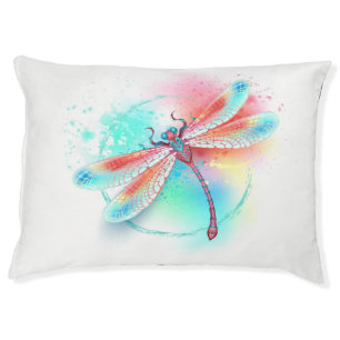 Red dragonfly on watercolor background pet bed