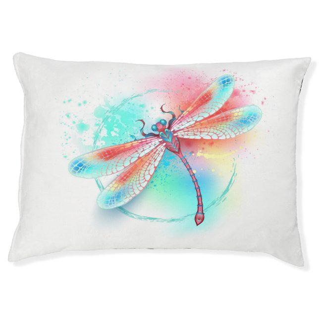 Red dragonfly on watercolor background pet bed (Front)