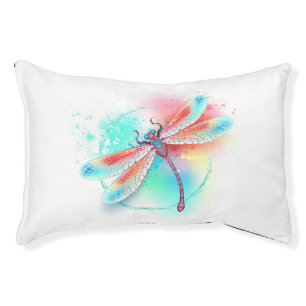 Red dragonfly on watercolor background pet bed