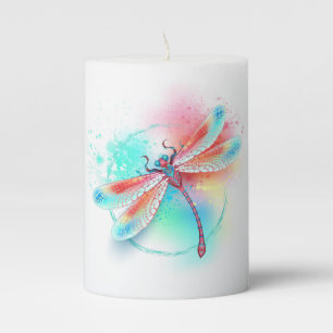 Red dragonfly on watercolor background pillar candle