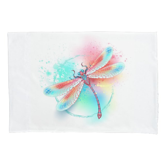 Red dragonfly on watercolor background pillow case (Front)