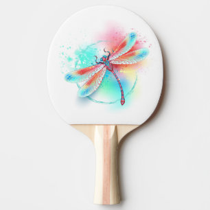 Red dragonfly on watercolor background ping pong paddle