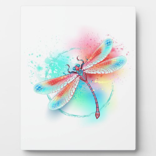 Red dragonfly on watercolor background plaque