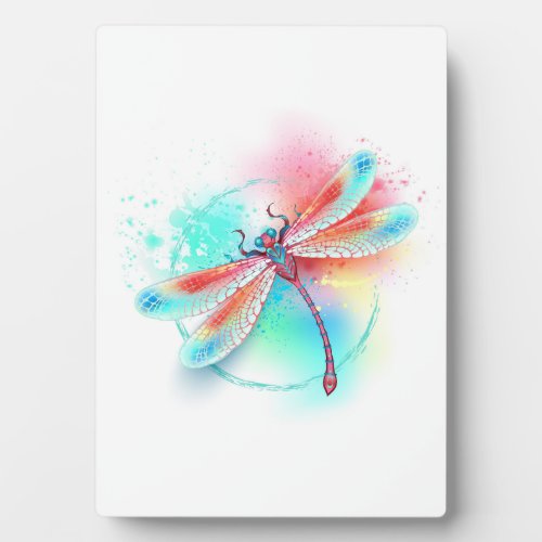 Red dragonfly on watercolor background plaque