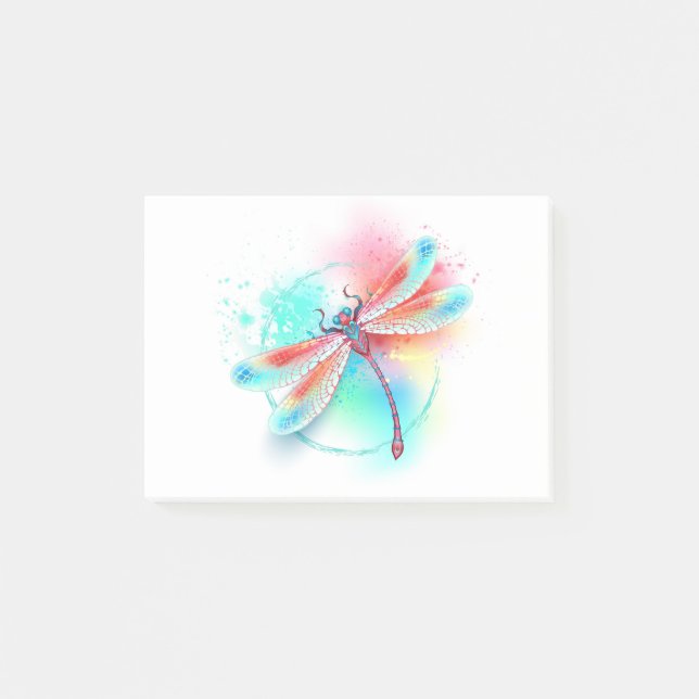 Red dragonfly on watercolor background post-it notes (Front)