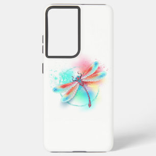 Red dragonfly on watercolor background samsung galaxy s21+ case