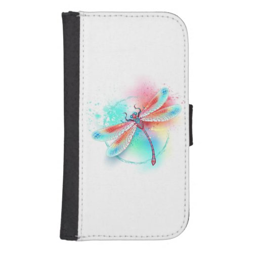 Red dragonfly on watercolor background galaxy s4 wallet case