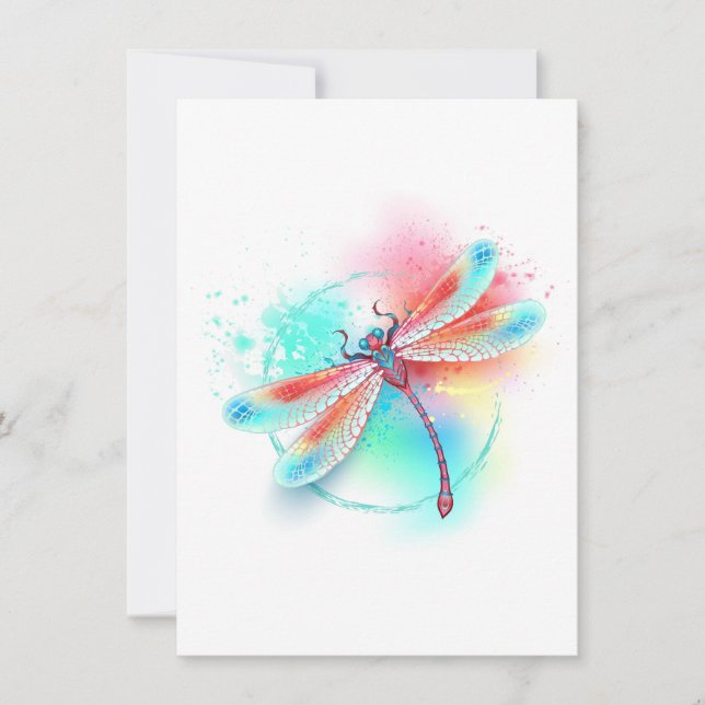 Red dragonfly on watercolor background save the date (Front)