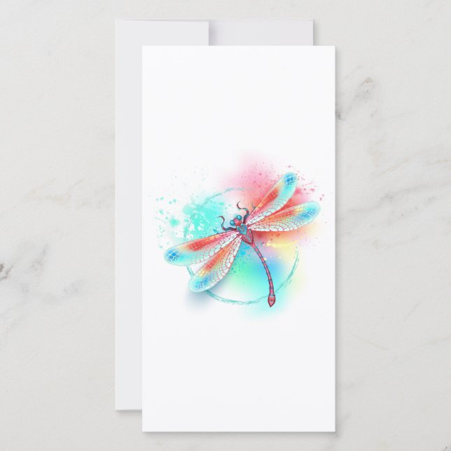 Red dragonfly on watercolor background save the date (Front)