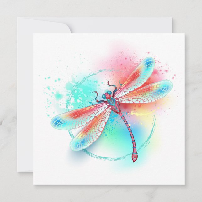 Red dragonfly on watercolor background save the date (Front)