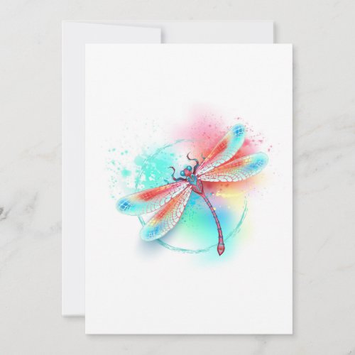 Red dragonfly on watercolor background save the date