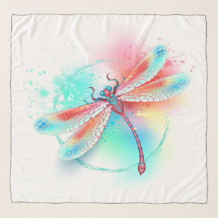 Red dragonfly on watercolor background scarf