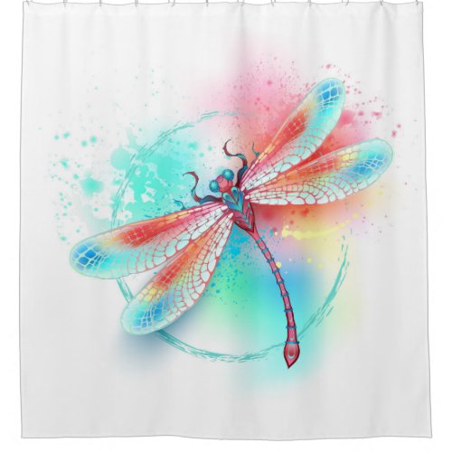 Red dragonfly on watercolor background shower curtain