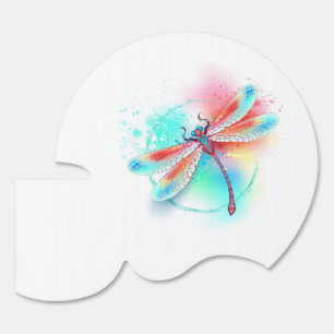 Red dragonfly on watercolor background sign