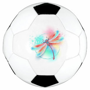Red dragonfly on watercolor background soccer ball