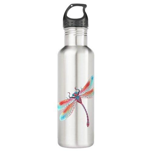 Red dragonfly on watercolor background stainless steel water bottle