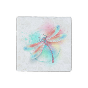 Red dragonfly on watercolor background stone magnet