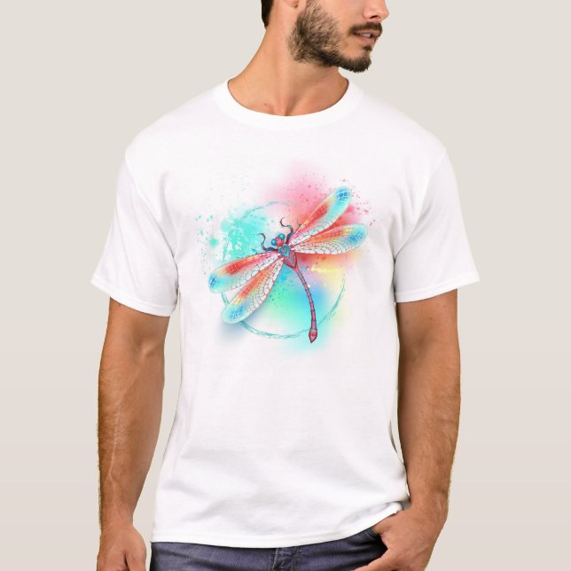 Red dragonfly on watercolor background T-Shirt (Front)