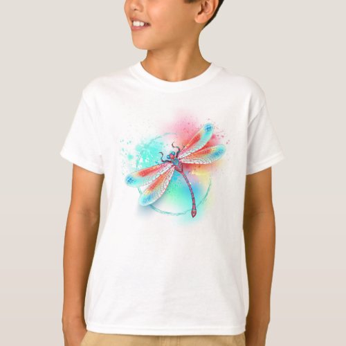Red dragonfly on watercolor background T_Shirt