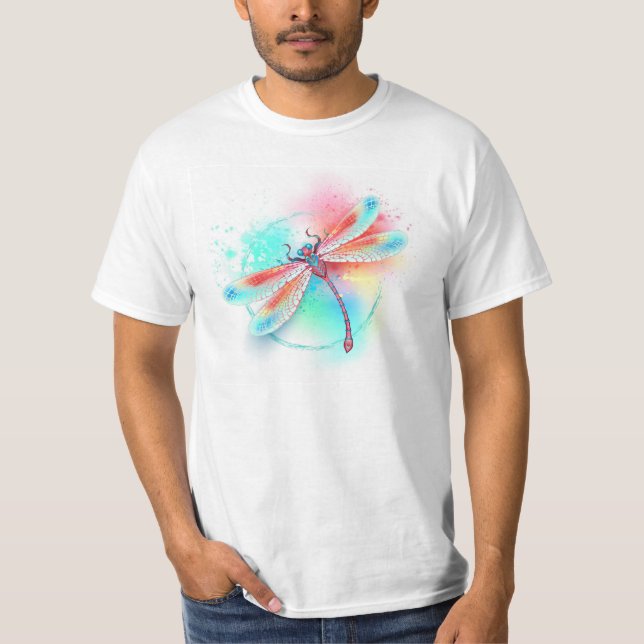 Red dragonfly on watercolor background T-Shirt (Front)