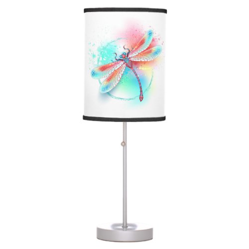 Red dragonfly on watercolor background table lamp