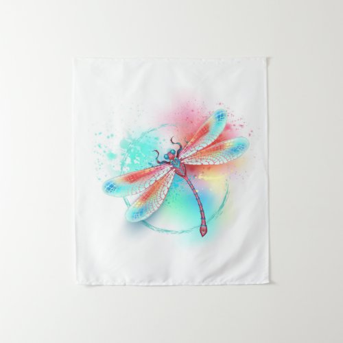 Red dragonfly on watercolor background tapestry