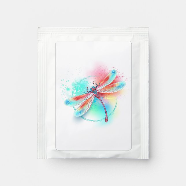 Red dragonfly on watercolor background tea bag drink mix (Front)