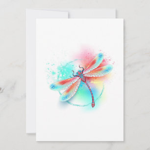 Red dragonfly on watercolor background thank you card