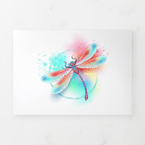 Red dragonfly on watercolor background Tri_Fold invitation