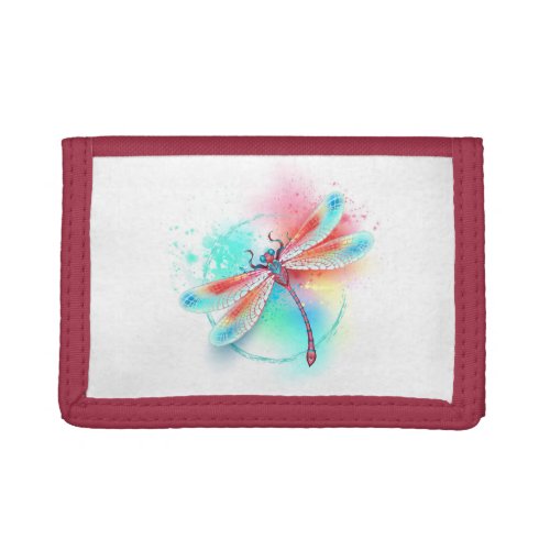 Red dragonfly on watercolor background trifold wallet