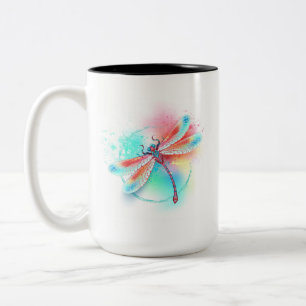 Red dragonfly on watercolor background Two-Tone coffee mug