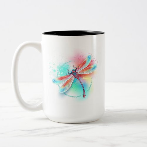 Red dragonfly on watercolor background Two_Tone coffee mug