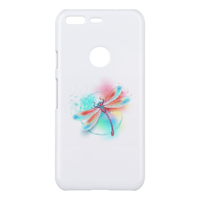 Red dragonfly on watercolor background uncommon google pixel case (Back)