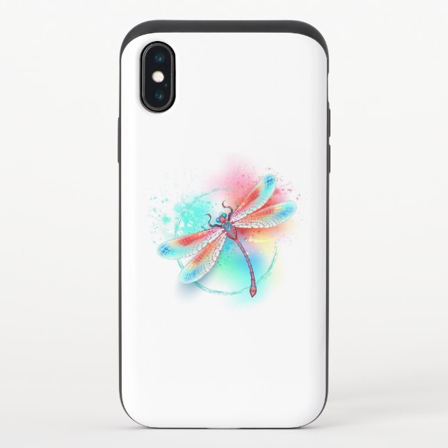 Red dragonfly on watercolor background uncommon iPhone case (Back)