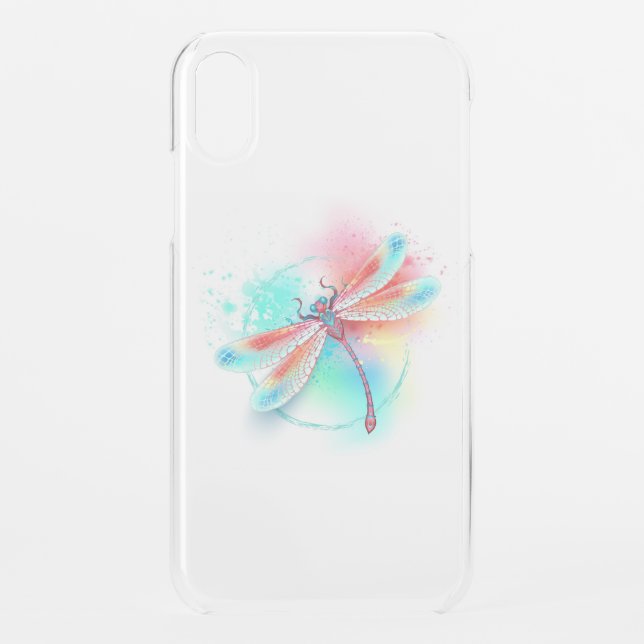 Red dragonfly on watercolor background uncommon iPhone case (Back)