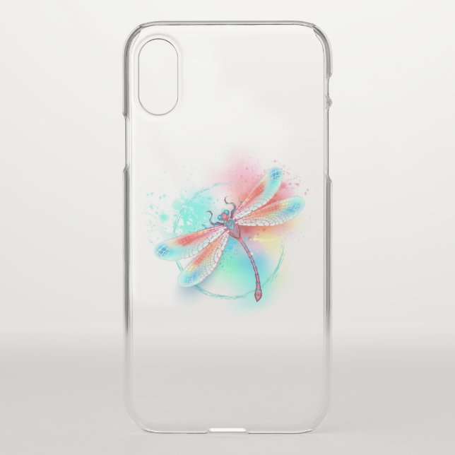 Red dragonfly on watercolor background uncommon iPhone case (Back)