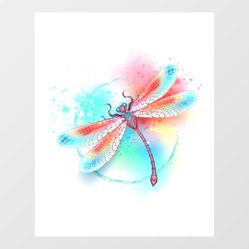 Red dragonfly on watercolor background wall decal 